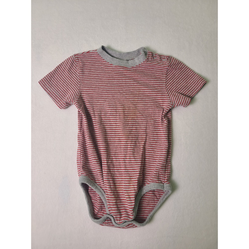 VTG Circo Bodysuit Kids 18M Red Gray Striped Short Sleeve Snap Shoulder